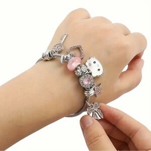 Sanrio Hello Kitty Charm Bracelet - Unique Silver Metal - 1 Size Fits All NEW
